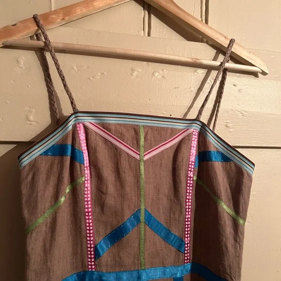 Vintage Handmade Linen Ribbon Prairie Dress - Picture 5 of 7